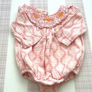 Pink baby girl bubble romper. Size 3-6 months.